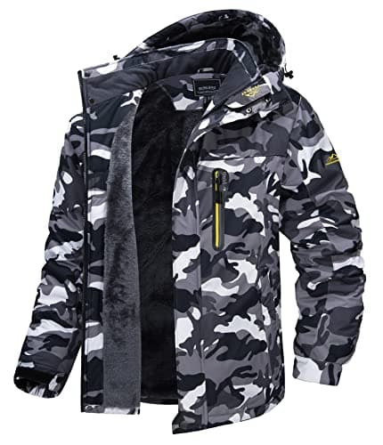 Image of MAGCOMSEN Winter Jackets for Men Waterproof Ski Jackets Fleece Lining Warm Coats Mens Windproof Outdoor Snow Coats With Fur Hood, Camo