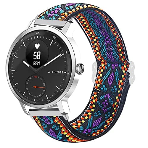 Image of Compatible for Withings ScanWatch Band, onetuo Stretch Elastics Nylon Adjustable Replacement Strap Compatible for Withings ScanWatch 42mm/38mm Hybrid Smartwatch (Withings ScanWatch 38mm, Purple Blue)