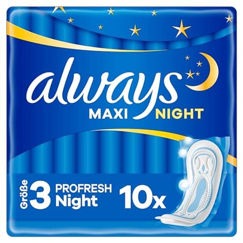 Image of Always Maxi Profresh Night Sanitary Pads (Size 3) Pack of 10 Neutralises Odours Super Fit Super Absorbent Individually Packed