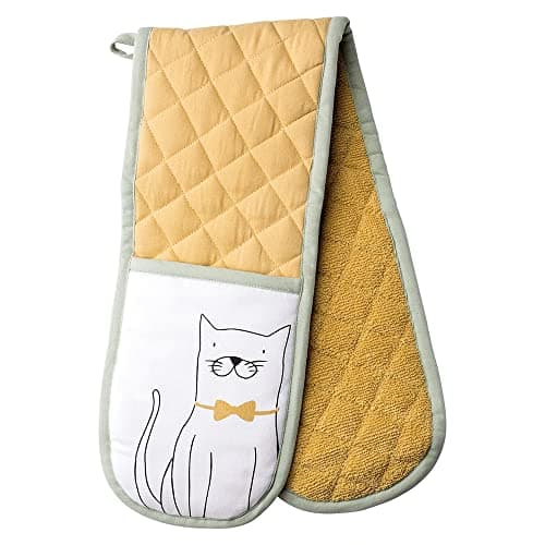Image of English Tableware Co. Double Oven Glove Mitt Cat Playful Pets 100% Cotton