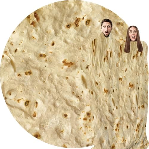 Image of Abaysto Novelty Burrito Tortilla Throw Blanket - Round Food Blanket for Adults & Kids, Giant Taco Wrap Blanket 200CM