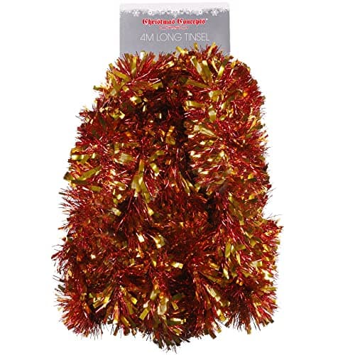 Image of Christmas Concepts® 4m (13ft) Metre Chunky/Fine Christmas Tinsel - Christmas Decoration Tinsel (RED & GOLD)