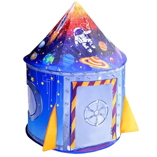 Image of Nicecastle Play Tent for Kids Boys Girls,Rocket Ship Astronaut Spaceship Space Playhouse Indoor Outdoor kids Tent Pop Up Foldable Tents Game Party Birthday Toy for Children Toddler Baby Gift