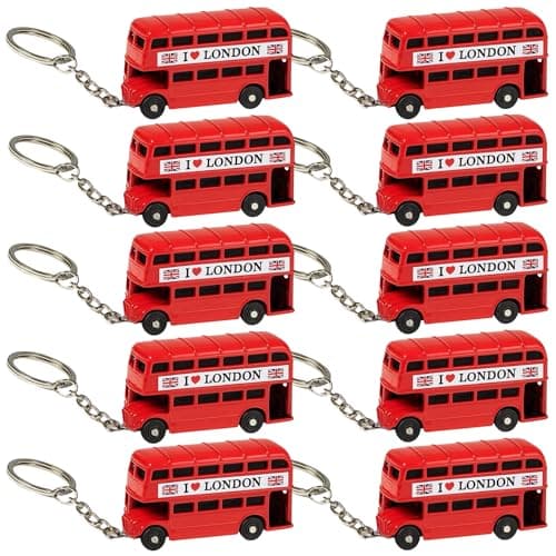 Image of 10 London red bus key rings British gift key chain London souvenir 3D bus keyring