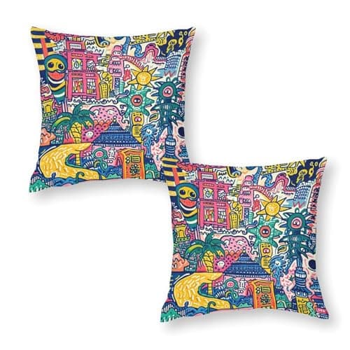 Image of Xiputvl Colorful Dream Cushion Covers Art Square Pillow Covers with Invisible Zipper Set of 2 for Sofa, Couch, Bed, Bench 18"x18"