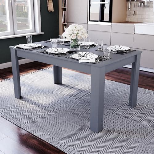 Image of Vida Designs Medina 6 Seater Dining Table MDF Wood Rectangle Modern Kitchen Dining Room Furniture Unit, Grey