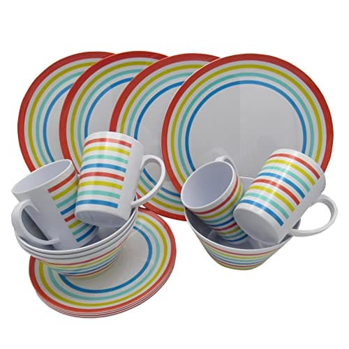 Image of Caravan Camping Melamine Dinner Set 16pc (Picnic BBQ Outdoor Dining Party Tableware Rainbow)