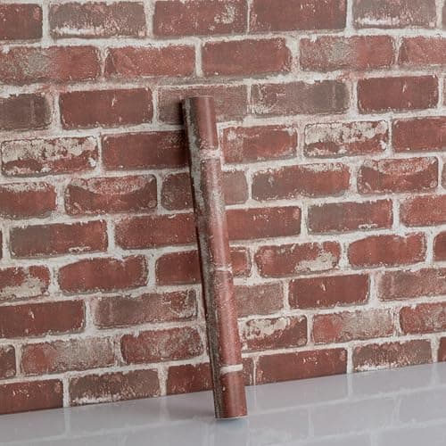 Image of Hode Red Brick Self Adhesive Wallpaper 44X300cm, Brick Wallpaper Red Effect Sticky Back Plastic Roll, Peel and Stick Wallpaper Vinyl Wrap for Wall, Living Room, Kitchen
