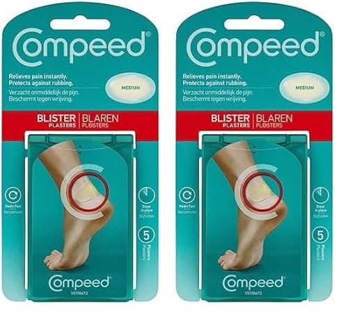 Image of Compeed Medium Size Blister Plasters, 5 Hydrocolloid Plasters, Foot Treatment, Heal fast, Dimensions: 4.2 cm x 6.8 cm (Pack of 2)