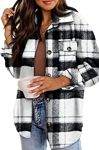 Image of Jhsnjnr Womens Shacket Long Sleeve Shirts Tops Plaid Flannel Oversized Button Up Jackets Coats