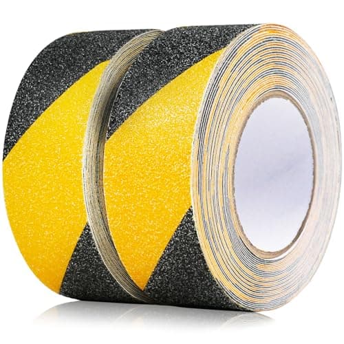 Image of CHUANGSEED 2 Rolls Heavy Duty yellow and black Anti Slip Tape 50mm x 10m High Traction strong grip Tape Self Adhesive Safety Non Skid Traction Tread Warning Tape (Black&yellow) (Black yellow)