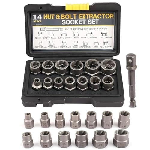 Image of 14Psc Impact Bolt & Stripped Lug Nut Removal Set, Screws with Solid Storage Case, Extraction Socket Set for Damaged Frozen Studs Rusted Rounded-Off Bolts Nuts Screws