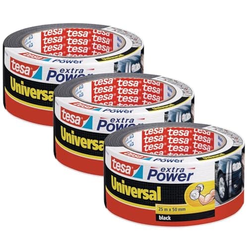 Image of tesa extra Power Universal Duct Tape - Adhesive Tape with Extra Strong Hold and Versatile Use - For Repairs, Fastening, Sealing and More - Black - 3 rolls - 25 m x 50 mm