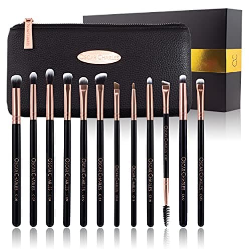 Image of Oscar Charles Eye Makeup Brushes Set, 12 Make up Brushes Professional Including Luxury Cosmetic Bag - Rose Gold