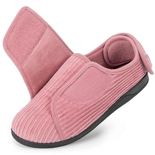 Image of HomeTop Women's Corded Velveteen Adjustable Hook And Loop Closed-back Slippers Pink, 8 UK