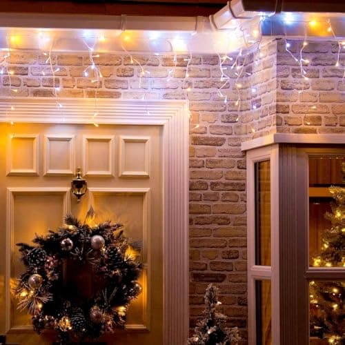 Image of The Magic Toy Shop Christmas LED Icicle Snowing Chaser Xmas Lights Timer & Memory Indoor / Outdoor (Warm White & White)