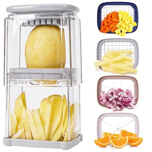 Image of Kitchen Gadgets Food Chopper with Container 4 in 1 Vegetable Cutter with French Fry Cutter, Veggie Chopper, Fruit Slicer, Potato Cutter, Mandoline Slicer, Stainless Steel Blade