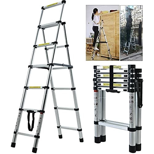 Image of 6 Step Ladder Telescopic Step Ladder Aluminum Non Slip 6 Treads Tall Stepladder Heavy Duty 150KG Load Capacity for Home Kitchen Office Household EN131 Approved
