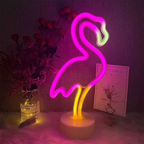 Image of ENUOLI Pink Flamingo Neon Light Signs USB/Battery Operated LED Flamingo Neon Night Lights for Bedroom Decoration, Party, Gift