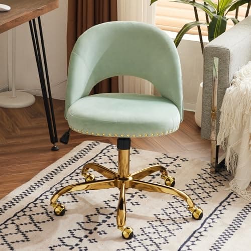 Image of Bonnlo Swivel Desk Chair Velvet Vanity Chair, Comfy Dressing Table Chair With Adjustable Height, Cute Office Chair with for Home Office, Make up Room, Bedroom, Refreshing Mint Green