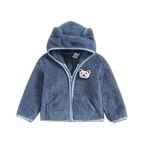 Image of M9ppzzur7 Baby Boys Girls 3D Bear Ears Shape Fleece Long Sleeve Hoody Zip Up Coat Jacket Infant Baby Sweatshirt Outwear (Light Blue, 6-9 Months)
