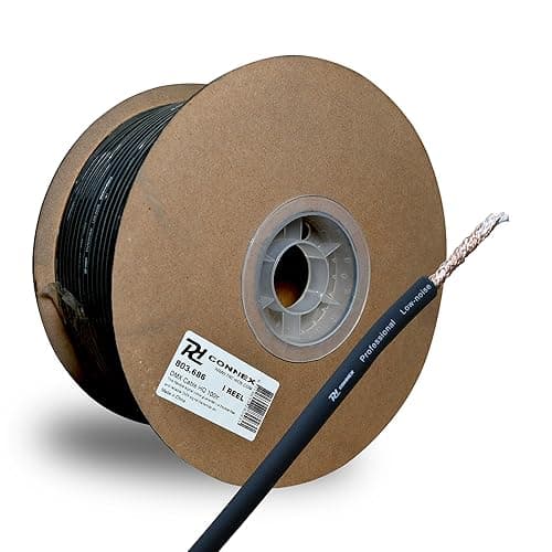 Image of Professional DMX Signal Cable Reel 100m, Black Flexible Shielded Audio Lighting Wire, 2-Core 6mm Diameter, 0.22mm^2 CSA, DJ Studio Stage Installation Cable