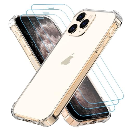 Image of Totill 4 in 1 Case for iPhone 11 pro with [3 Pack] Tempered Glass Screen Protectors, Crystal Clear Phone Cover, Scratchproof and Shockproof, Compatible with Wireless Charger and Bike Phone Holder
