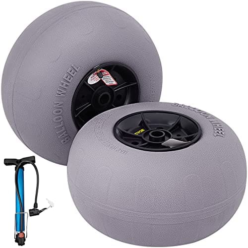 Image of VEVOR Beach Balloon Wheels, 13" Replacement Sand Tires, TPU Cart Tires for Kayak Dolly, Canoe Cart and Buggy w/Free Air Pump, 2-Pack, Grey