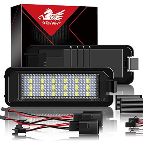 Image of WinPower Number Plate Lights Bulbs LED Rear License Plate Lamps 3582 SMD with CanBus Error free 6000K White Compatible with Passat B6 B7 B8 CC Golf 4 5 6 7 Polo 9N 6N etc., 2 Pieces