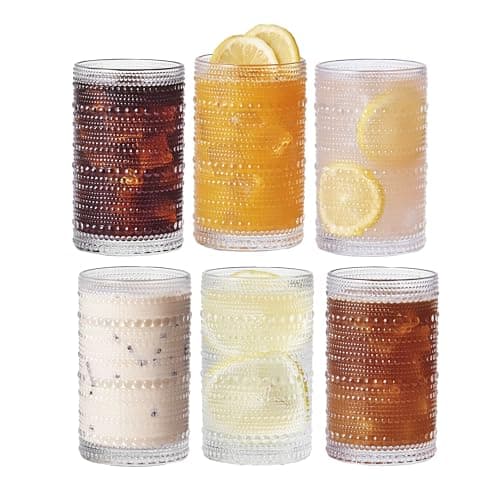 Image of Eden & Willow Set of 6 Bright Beads Highball Drinking Glasses, Tumblers for Cocktails, Hot and Cold Drinks (Tall: 410ml)