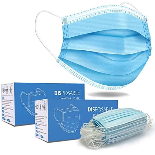 Image of Fusion Vibes 100 Pack Disposable Face Masks 3 Ply | Blue Breathable Protective Masks | Elastic Ear Loop Nose & Mouth Covering | Adults & Kids | Home Office School | UK Seller (100)