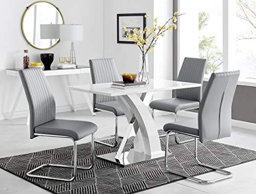 Image of Furniturebox UK Atlanta 4 Rectangle White High Gloss Chrome Metal Modern Stylish 4 Seater Dining Table And 4 Luxury Faux Leather Lorenzo Dining Chairs Set (Atlanta 4 Seat Table Only)