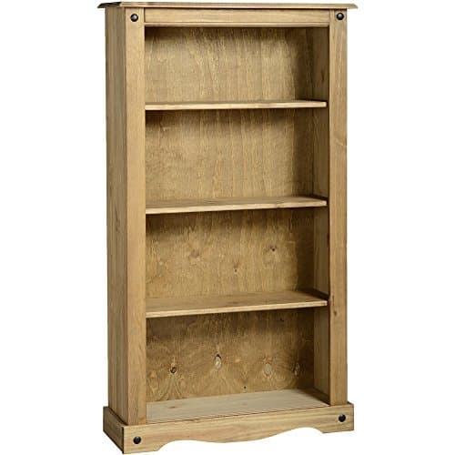 Image of Mercers Furniture Corona Solid Wood Pine Medium Bookcase Wooden Open Shelving Unit Office Living Room Lounge Hallway Shelves Dresser Book Stand Mexican Style 150cm High 82cm Wide 29cm Deep