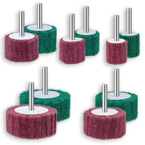 Image of FEIHU 10 pieceAbrasive Sanding Flap Wheel Assortmen Kit, various sizes: 60/50/40/30/25mm. Sanding mop set, non-woven sanding discs for cleaning and removing paint and oxide, 6 mm Shank