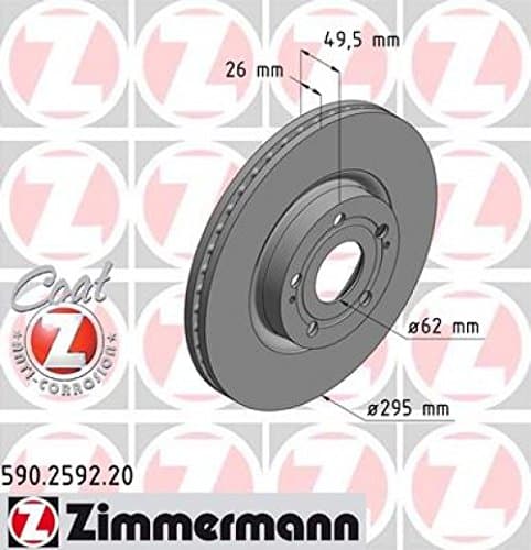 Image of ZIMMERMANN 590.2592.20 2x Front Brake Discs Diameter 295 mm Internally Vented Compatible with Toyota Avensis Estate T25 435120F010 4351205080