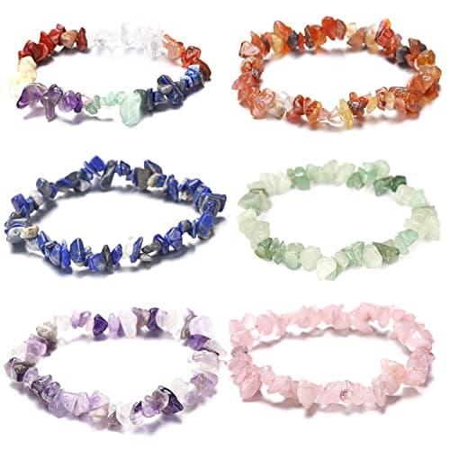 Image of Udewo 6Pcs Men Women 7 Chakra Natural Gemstone Beads Bracelet Colorful Natural Stone Healing Crystals Bracelet Irregular Reiki Yoga Bracelets for Anxiety Relief Meditation Prayer Healing Protection