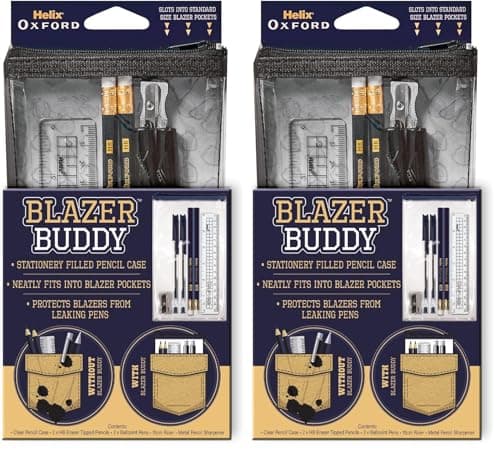 Image of Helix Oxford Blazer Buddy Essential Stationery Set with Compact Clear Pencil Case Fits in School Blazer Pocket 981805