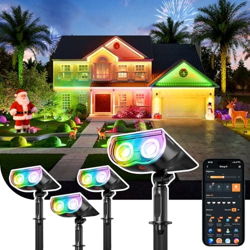 Image of Linkind Smart Solar Spot Lights Outdoor Garden SL5C, App Controlled Color Changing Solar Spotlight, 16 Million Colors, IP65 Waterproof Solar Stake Lights for Garden Yard Pathway Driveway, 4 Pack
