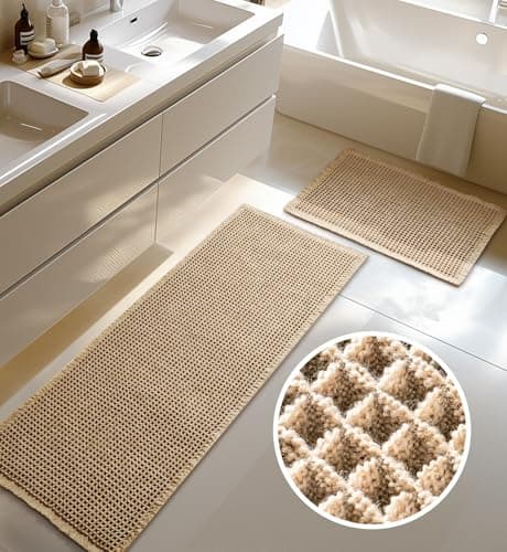 Image of Furicher Large Waffle Bath Mat Set, Non Slip Bathroom Mat Set, Ultra Absorbent Bath Mats for Bathroom Decor, Extra Soft Floor Bathroom Rugs Sets 2 Piece, Washable Bath Mats (51×119cm and 41×61cm)