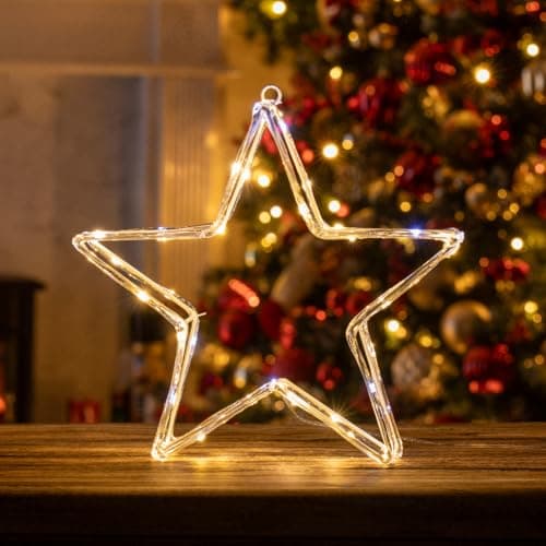 Image of The Christmas Workshop Acrylic LED Christmas Star Light/Warm White Light Colour / 6 Hour Timer/Indoors & Outdoors Suitable/Hanging Christmas Decorations / 28 x 28cm (73539)