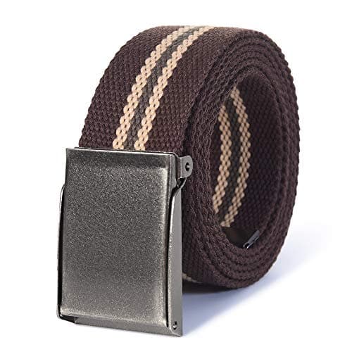 Image of Mile High Life Canvas Web Belt | Cut to Fit Up to 52" | Flip-Top Matte Silver Nickel Buckle 12 Colors-(Brown Khaki)