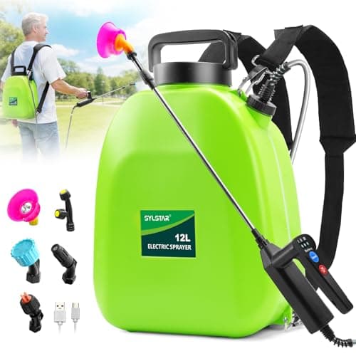 Image of SYLSTAR 12L Battery Powered Knapsack Sprayer, Electric Garden Backpack Sprayer with 3 Adjustable Spray Power, Battery Indicator & 41" Telescopic Wand for Lawn, Garden & Patio
