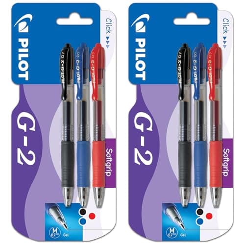Image of PILOT G207 Retractable Gel Rollerball Pen | 0.7mm Medium Nib/Tips | Black, Blue, & Red Ink | Pack of 6 Pens