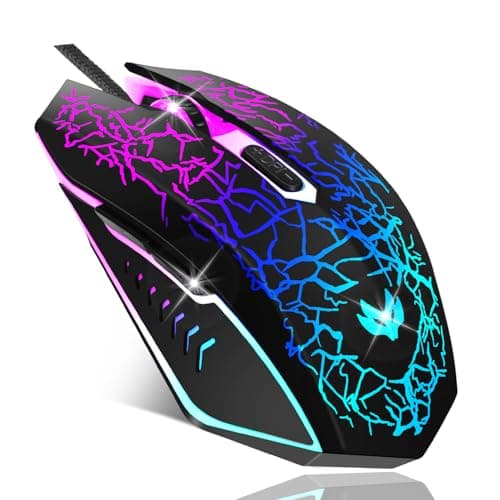 Image of LuLabboard Gaming Mouse, 4 DPI Settings Up to 3600 DPI, Light Up RGB Ergonomic Optical Gaming Mice for Laptop/mac, Computer Wired USB Mouse, 7 Colors LED Backlight, 6 Programmable Buttons-Black