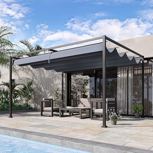 Image of Outsunny 4 x 3(m) Metal Outdoor Pergola with Retractable Roof, Outdoor Gazebo with Drainage Holes for Garden, Patio, Lawn, Grey