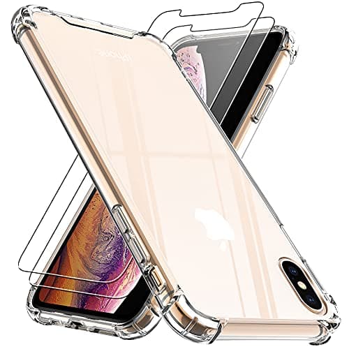 Image of 4youquality Case for iPhone XS Max with [2-Pack] Tempered Glass Screen Protector, Air Cushion Drop Protection, Shockproof Transparent Clear Bumper Phone Case Cover, Anti-Scratch