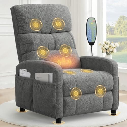 Image of YONISEE Recliner Armchair Recliner Chair for Adults, Manual Reclining Chair with Massage & Heating, 4 Sides Pockets, Padded Cushion Living Room Armchair with Adjustable Leg Rest & Reclining Functions