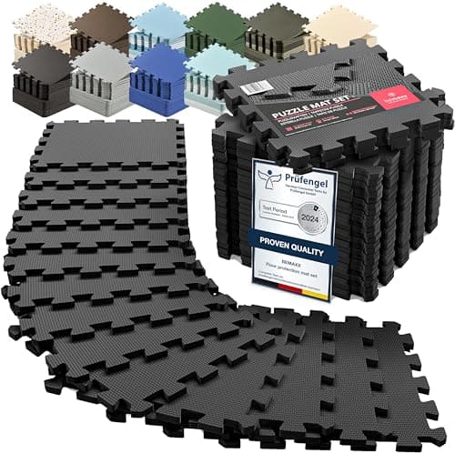 Image of Interlocking Soft Foam Floor Mat - 18 Pieces Protective Gym Flooring Set, Exercise Mats EVA Puzzle Rubber Tiles, Ground Surface Protection Workout Underlay Matting Sports Pool Home Fitness Garage