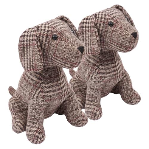 Image of Nicola Spring Milo The Dog Door Stops - 19 x 26.5cm - Brown - Pack of 2 - Indoor Vintage Interior Decorative Animal Weighted Door Stopper for Home, Office Doors