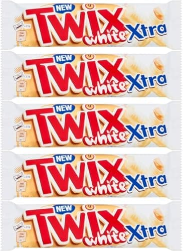 Image of Twix White Xtra 75g (5 Pack) - White Chocolate Biscuit Twin Bars (2 x 37.5g) - Gift for Christmas, Birthday & All Occasions - Sweet Treat Gift Hamper - Delicious White Chocolate for Sharing & Gifting